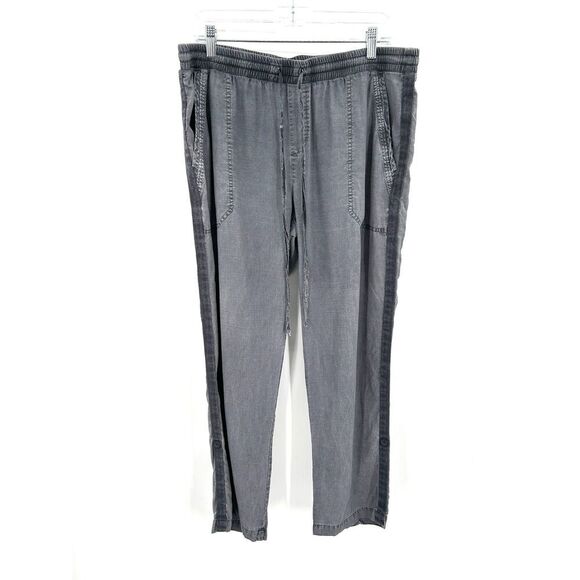 CLOTH & STONE Gray Side Stripe Roll Up 100% Tencel Pull On Pants Size Large - Picture 1 of 7